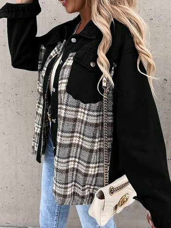 Plaid Button Up Dropped Shoulder Jacket Trendsi