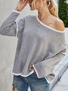 Boat Neck Dropped Shoulder Sweater Trendsi