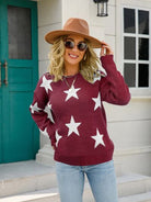 Star Round Neck Dropped Shoulder Sweater Trendsi