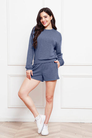 Round Neck Long Sleeve Top and Shorts Set Trendsi