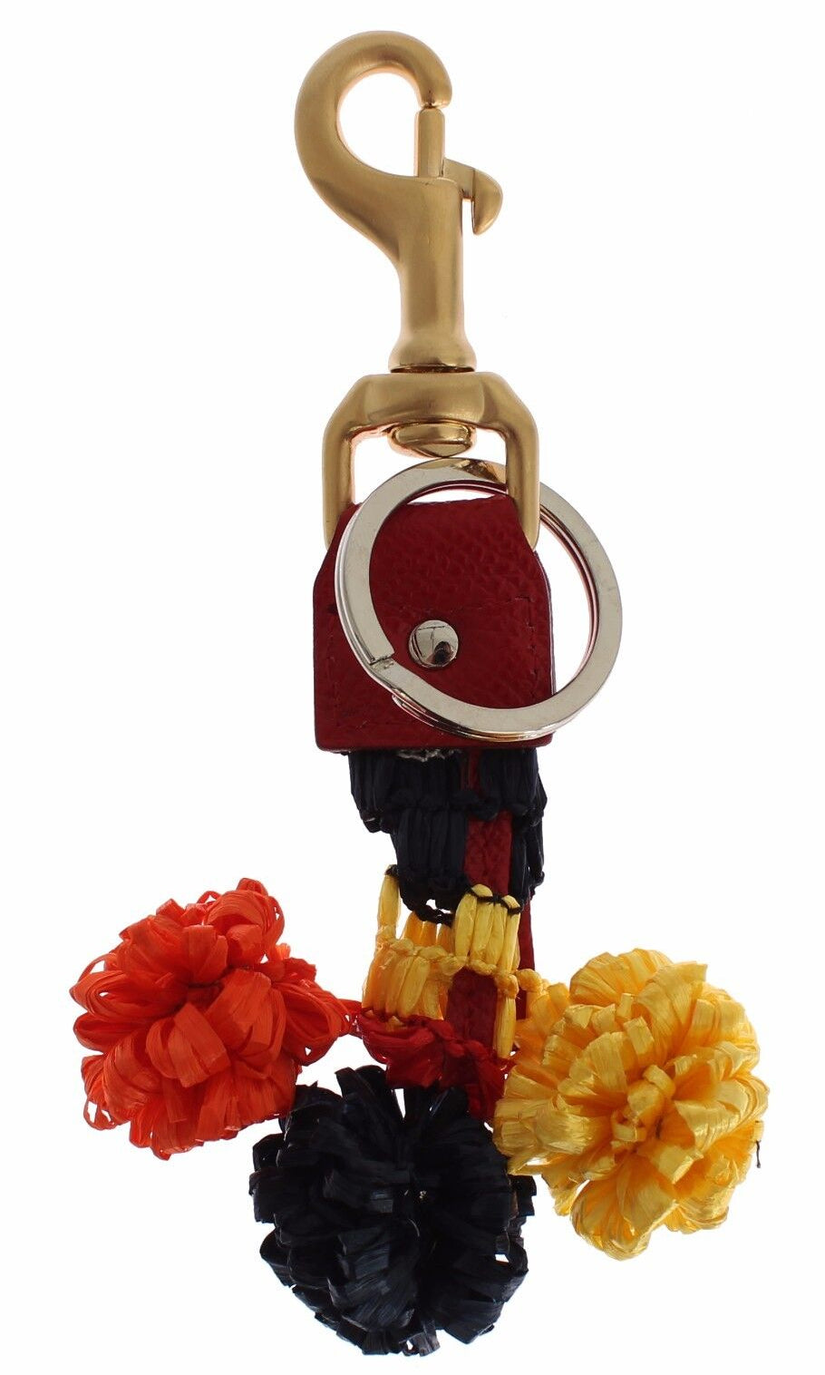 Dolce & Gabbana Gold Yellow Raffia Leather Clasp Finder Chain Keyring GENUINE AUTHENTIC BRAND LLC