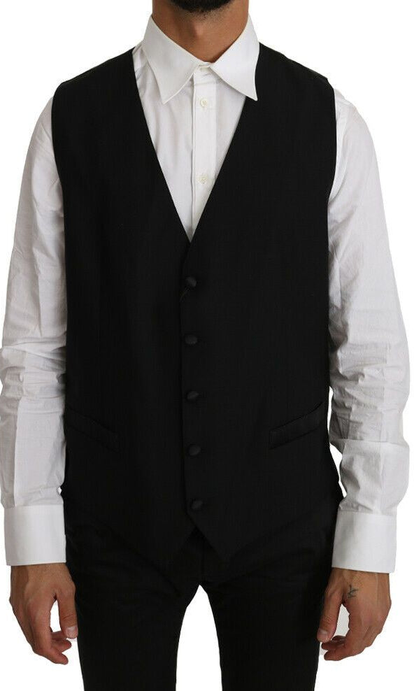 Dolce & Gabbana Black Solid Wool Silk Vest GENUINE AUTHENTIC BRAND LLC