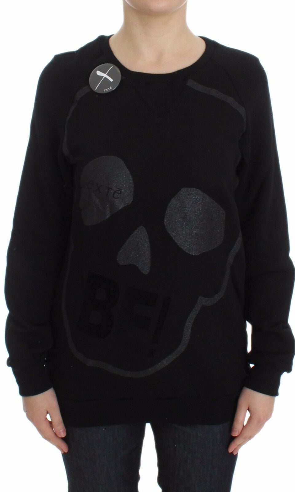 Exte Black Cotton Motive Print Crewneck Pullover Sweater GENUINE AUTHENTIC BRAND LLC