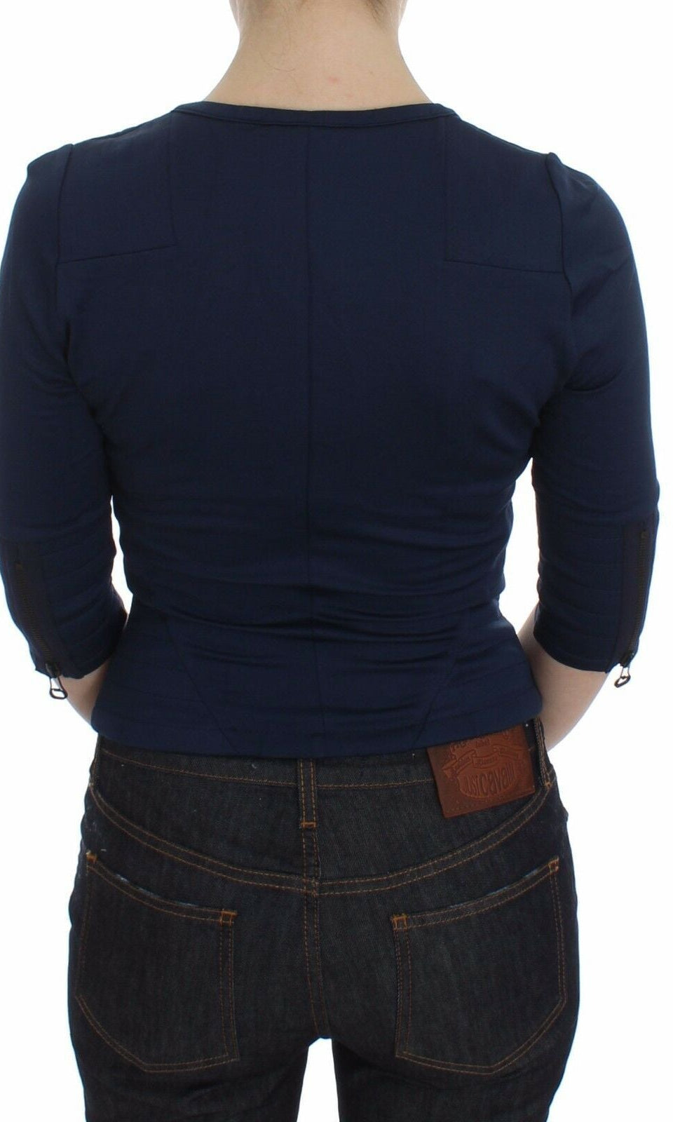 Exte Blue Cotton Top Zipper Deep Crew-neck Sweater GENUINE AUTHENTIC BRAND LLC