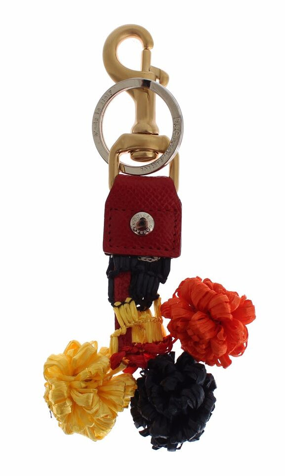 Dolce & Gabbana Gold Yellow Raffia Leather Clasp Finder Chain Keyring GENUINE AUTHENTIC BRAND LLC